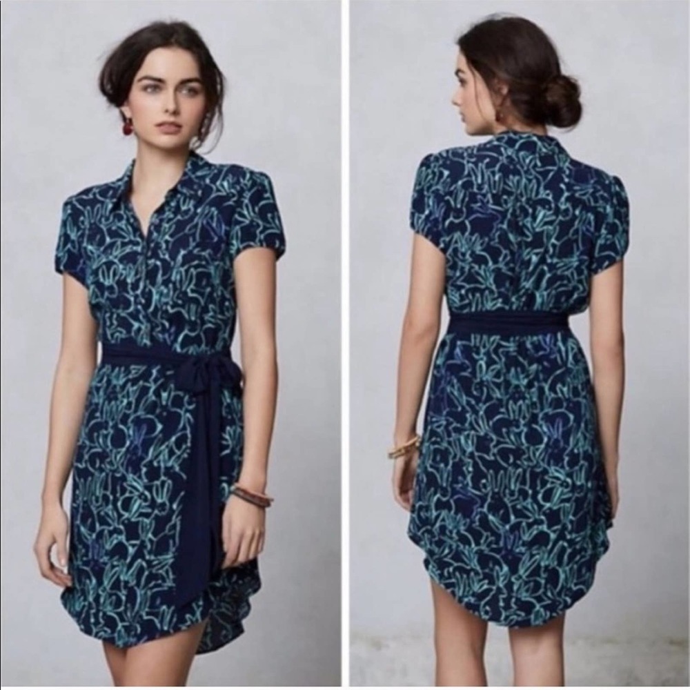 Anthropologie Blue Rabbit Print Dress